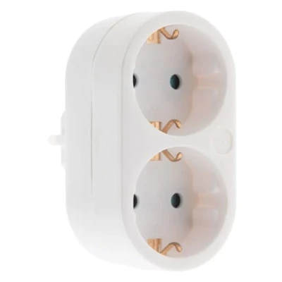 Imagen de Adaptador 2 tomas (enchufes) Ladrón doble con tierra 16A Blanco Zenitech