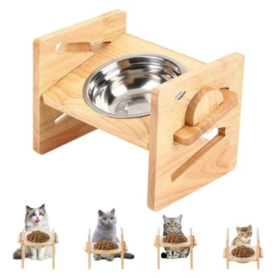 Imagen de Porfoyo cuenco elevado para perros, comedero elevado, perros con soporte, altura ajustable, cuencos de acero inoxidable, 4 alturas ajustables