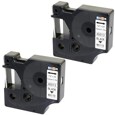 Imagen de 2 Casetes de Cinta compatibles con DYMO D1 45013 S0720530 Negro sobre Blanco 12mm x 7m para LabelManager 160 210D 220P 260P 280 360D 420P 500TS PnP MobileLabeler LabelPoint LabelWriter 450 Duo
