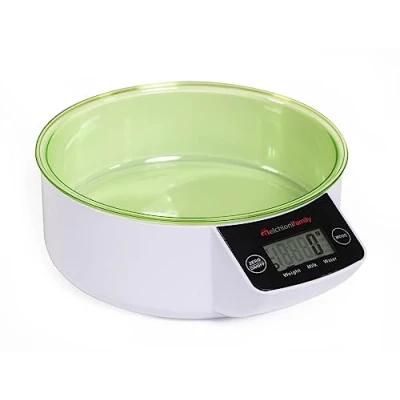 Imagen de Melchioni Family Bascula Cocina Digital con Bol 5kg, ALLEGRA WV, Balanza de Pantalla LCD y Sensor Alta Precisión, Color Verde Blanco