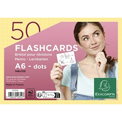 Imagen de Exacompta 10354E Pack de 50 Flashcards en película + anillo puntos cartón perforado tarjetas revisión fáciles usar y transportar dimensiones 148 x 105 mm formato A6 color amarillo