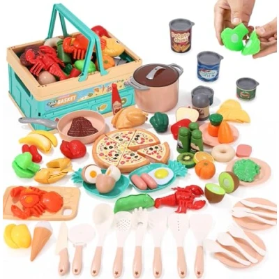 Imagen de TIDEVAN Accesorios Cocina Juguetes Cocina,Comida Juguete Cocinitas de para Cortar Niños,Utensilios Juguete,Juego rol Cocinita Infantil con Comida Cubiertos Cesta