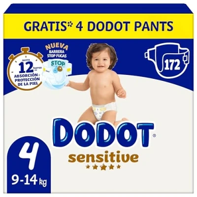 Imagen de Dodot Pañales Bebé Sensitive, Talla 4 (9 14 kg), 172 + Pants Gratis, Nº1 en Proteccion de la Piel Dodot, Pack Mensual