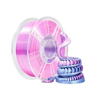 Imagen de iBOSS filamento PLA+ para impresora 3D, PLA Plus de 1,75 mm, seda bicolor coextrusión, impresión 3D brillante, 1 kg, morado y plateado