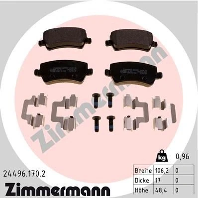 Imagen de ZIMMERMANN 24496.170.2 Juego de pastillas freno con tornillos Foto correspondiente a la entrega, muelle VOLVO: XC60 I, S60 II, V60 I