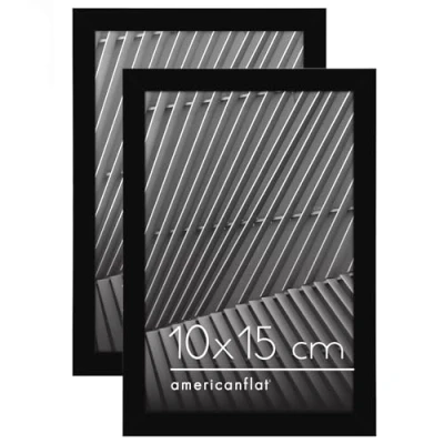 Imagen de Americanflat Paquete de 2 marcos fotos 4 x 6 pulgadas, color negro con vidrio resistente a roturas, formatos horizontales y verticales para pared mesa