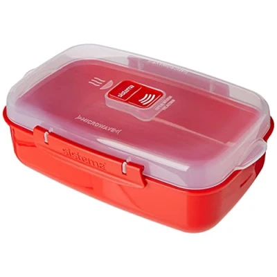 Imagen de sistema Recipiente rectangular para microondas alimentos 1,25 l con de ventilación del vapor Sin BPA Rojo/Transparente