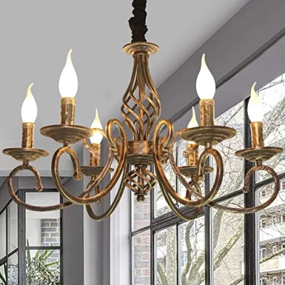 Imagen de Ganeed Candelabros rústicos de 6 luces, candelabro vintage estilo francés, colgante metal en bronce antiguo para cocina isla, granja, comedor, sala estar