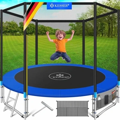 Imagen de KESSER® trampolín Certificado TÜV SÜD GS Juego Completo con Red de Seguridad, Escalera, Tapa Borde y Accesorios para niños, jardín, Capacidad 150 kg