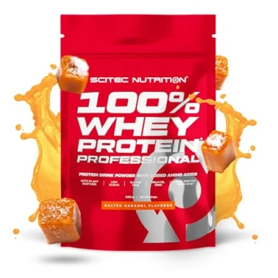 Imagen de Scitec Nutrition 100% Whey Protein Professional Mejorada con Aminoácidos Extra y Enzimas Digestivas Sin gluten aceite de palma, 500 g, Caramelo salado