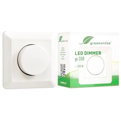 Imagen de greenandco® gc 350 regulador de intensidad LED giratorio 1 W, también adecuado para circuitos con conmutador, función disparo programable, empotrable, blanco