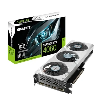 Imagen de Gigabyte GeForce RTX 4060 Eagle OC ICE 8G Tarjeta gráfica 8GB GDDR6, 128 bits, PCI E 4.0, 2505 MHz Core Clock, 2 x DisplayPort 1.4a, HDMI 2.1a, NVIDIA DLSS 3, GV N4060EAGLEOC 8GD