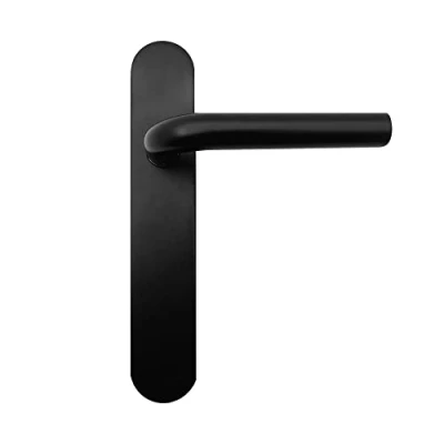 Imagen de Micel 05756 Juego de manilla para puerta con placa ángulo curvo y maneta acero inoxidable, Color negro, 225 x 138 66 mm