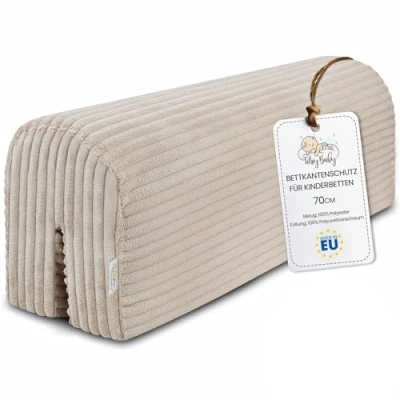 Imagen de Totsy Baby Chichoneras Cuna Parachoques cunas Bebe 70 cm Protector Anti caida y Golpe Espuma de Barrera Seguridad niños niñas para Cama Protection Valla Borde Infantil Lincoln Beige B