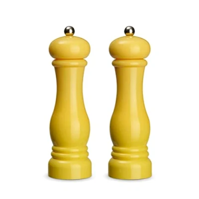 Imagen de Juego de 2 auténticos molinillos especias plástico ABS, mecanismo molienda cerámica, molinillo manual, ideal para como pimienta, sal y guindilla, 21 cm, amarillo