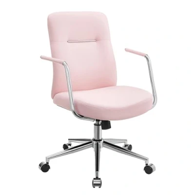 Imagen de SONGMICS Silla de Oficina Giratoria, Ordenador, Superficie PU Fácil Limpiar, Altura Ajustable, Cómodo Respaldo y Asiento Curvo, Carga 150 kg, Rosa Pastel OBG031P01