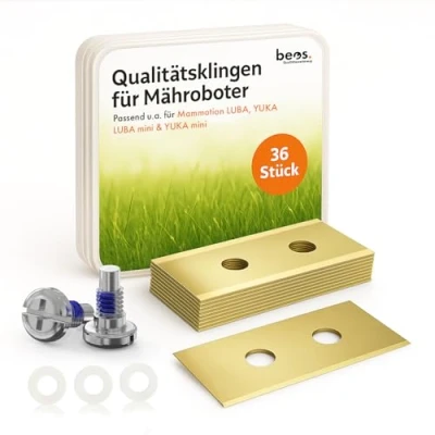 Imagen de BEOS® 24 Cuchillas de Recambio Premium Titan + Tornillos con Bloqueo compatibles Mammotion LUBA AWD 1000 a 5000 2 3000 10000 YUKA 600 1500