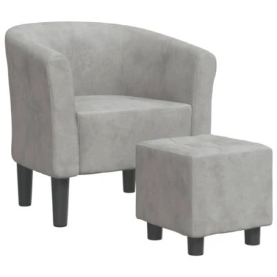 Imagen de vidaXL Sillón con Taburete Terciopelo Gris Claro