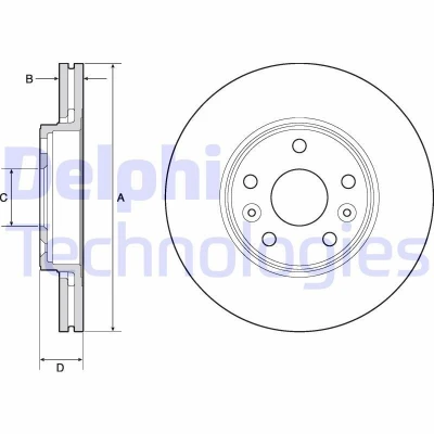 Imagen de DELPHI BG4667C Disco de freno 280 24 5 ventilado revestido sin procesar cojinete rueda, anillo sensor ABS RENAULT: Kangoo II Express, MEGANE 2