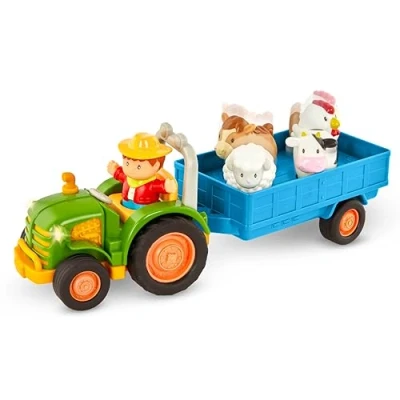 Imagen de Battat tractor de juguete con remolque, animales granja, granjero, luz, música, y sonidos educativo para niños a partir 18 meses