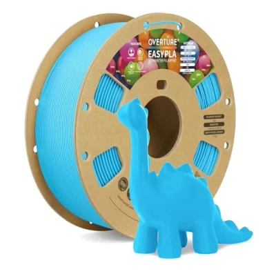 Imagen de OVERTURE PLA Easy 1.75mm Filamento 3D para Principiantes, Extrusión Suave y Sin Deformaciones, 1kg Carrete de Cartón, +/ 0.02mm, Compatible con Impresoras FDM (Azul Cielo Easy)