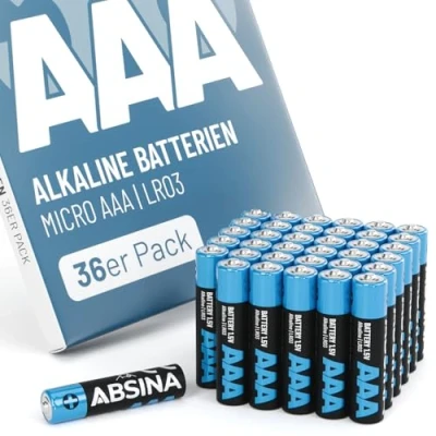 Imagen de ABSINA 36x Pilas AAA alcalinas 1,5V de Larga duración para Mando a Distancia, Juguetes, despertadores y más