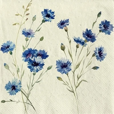 Imagen de 20 Servilletas de papel reciclado flores jardín y naturaleza azul aciano como decoración mesa. con diseño. También para decoupage (33 x 33 cm)