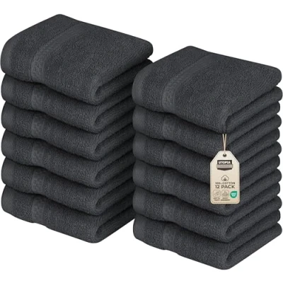Imagen de Utopia Towels Juego de Toallas Premium (30 x 30 cm, Gris) 100% algodón para la Cara, Altamente absorbentes y Tacto Suave Punta los Dedos (Paquete 12)