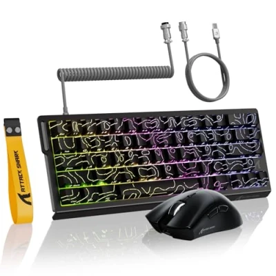 Imagen de MAMBASNAKE ATTACK SHARK X68 HE Combos de Teclado y Ratón R1 con Disparador Rápido 8KHz Cable en Espiral,Precisión RT 0,01mm,Teclado Magnético Inalámbrico Juegos Contornos Negros
