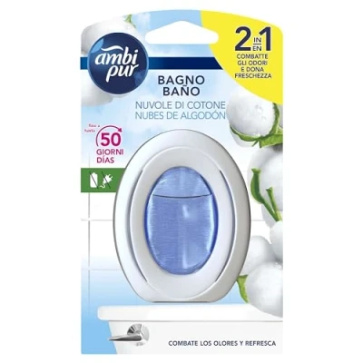 Imagen de Ambipur Ambientador Casa para Baño (8 x 45 días), Elimina y Previene los Malos Olores, Fragancia Nubes de Algodón, Mega Pack