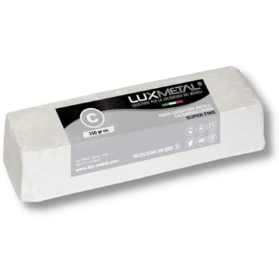 Imagen de Lux Metal Pasta Abrasiva Pulidora Blanca S. Fina de 350 gr Pulido Acero Inoxidable Cera Para Pulir Metales Aluminio Hierro Cromados Madera Plexiglás Sólida Mármol Latón Cobre Plástico Plata