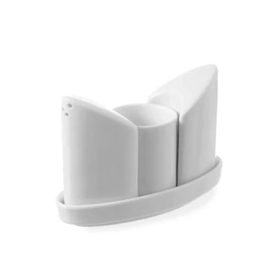 Imagen de HENDI Salero pimentero palillero, conjunto de 1 salero, pimentero, soporte para palillos dientes y bandeja, adecuados el microondas lavavajillas, 125x54x(h)90 mm, porcelana blanca