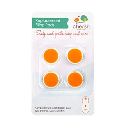 Imagen de Cherish Baby Care Almohadillas de repuesto para recortadora uñas eléctrica bebé, incluye 4 discos lima naranjas niños 12 meses y pequeños