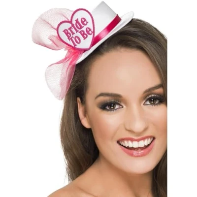 Imagen de Smiffys Sombrero Bride to Be, blanco, con gancho de pelo y velo
