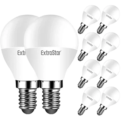 Imagen de EXTRASTAR Bombillas LED E14, 5W Equivalente a 40W, Luz Fría 6500K, 425 Lúmen, Bajo Consumo, No regulable, Paquete de 10