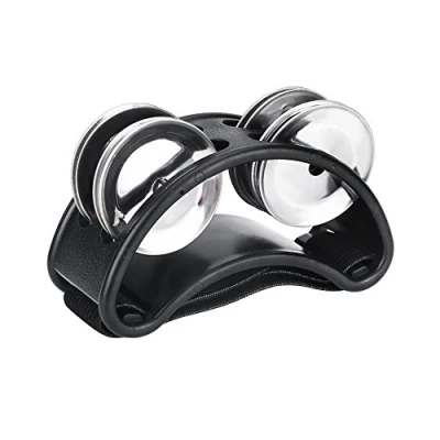 Imagen de Pandereta de Pie, Sacudida pie con Jingles para Instrumento Accesorio Batería 3 Colores(Negro)