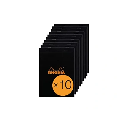 Imagen de RHODIA 166009C Bloc Notes Agrafé N16 Black A5 Ligné 80 Feuilles Détachables Papier Clairefontaine Blanc g/m² Couverture en Carte Enduite Paquet de 10 blocs
