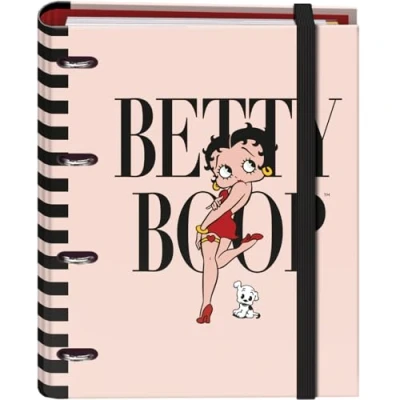 Imagen de Dohe Archivador 4 Anillas con Recambio 100 Hojas Tamaño A4, Cierre Goma, Separadores de Colores, Sobre Portadocumentos, Papel 90 g/m², Compresor, Material escolar Betty Boop