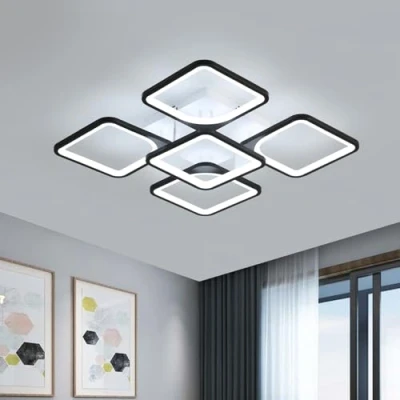 Imagen de Comely Lamparas de Techo LED, 64W 5760LM Plafon Led 5 Cuadrados Moderna, Negro Luz para Dormitorio Cocina Sala Estar Pasillo Baño Comedor, Blanco Frío 6500K