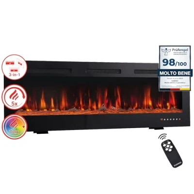Imagen de KAMINIO eléctrica Chimenea Marlon 3 en 1 con calefacción, Efecto de Llama 3D, 12 Colores Llama, Control Remoto (70 Pulgada)