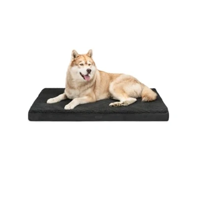 Imagen de lionto Cama ortopédica para perros, 112 x 81 8 cm, cojín perros resistente con suave felpa, funda extraíble y lavable, impermeable, adecuada pequeños grandes gatos, color negro