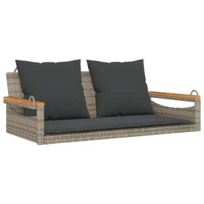 Imagen de vidaXL Banco Columpio con Cojines ratán sintético Gris 109x62x40 cm, Silla Colgante, Asiento Columpio, Colgante de ratán, Hamaca