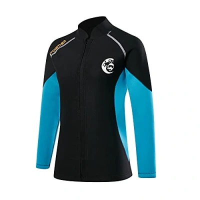 Imagen de Chaqueta de neopreno para hombres y mujeres, 2 mm con cremallera frontal manga larga surf, natación, trajes buceo húmedos (M, mujer)