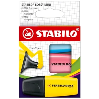 Imagen de STABILO Boss Mini Rotuladores fluorescentes (3 unidades), color amarillo, azul y rosa