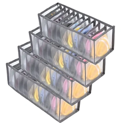 Imagen de KKNE Organizador Ropa Interior, Organizadores de Cajones, 4 Cajas Plegable Almacenamiento para Sujetadores, Interior,Calcetines, Corbatas, Bufandas y Pañuelos Gris
