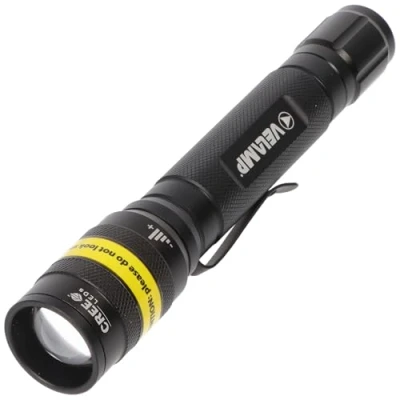 Imagen de Velamp IM42 Linterna LED CREE XPE R3 de 140 lúmenes con función Zoom e Interruptor táctico. Hecho Aluminio Grado A, súper Ligero Resistente al Agua, 3 W, Negro