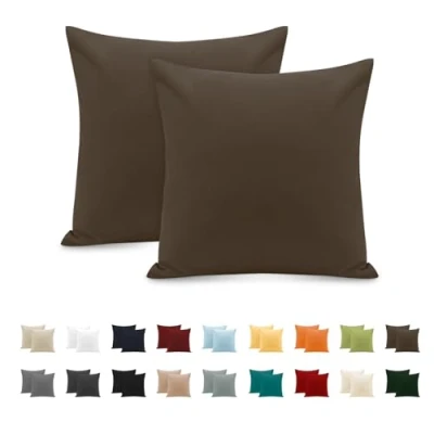 Imagen de Funda Almohada 100% Algodón 65x65 cm 2 PCS, Juego de Suave Puro Algodón, Sin Cremallera Cepillada con Cierre sobre TórtolaMarrón Claro