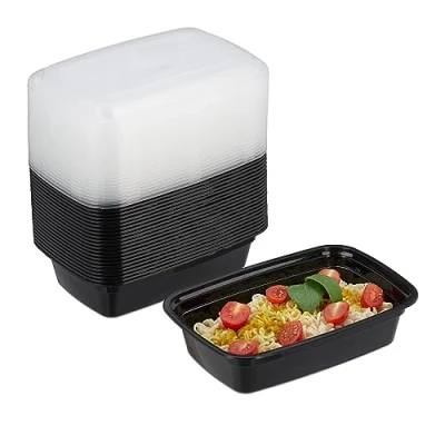 Imagen de Relaxdays Juego Preparar Comida Fiambreras Plástico, Set de 24, 1 Compartimento, Aptas Microondas, Reutilizables, Cajas para Meal Prep, Negro, 6,5 x 22 15 cm