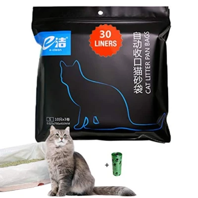 Imagen de Bandeja Filtro de Arena para Gatos Bolsa con Cordón 1 Paquetes (30 Bolsas),79x45 cm,Adecuado Botes Medianos y Pequeñas Areneros Caca Caja Bandejas Gato,Dar Rollo Mascotas Basura