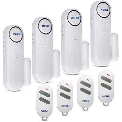 Imagen de Timbre Inalámbrico Alarma para Puerta, 3 in 1 Sensor Puertas y Ventanas con 4 Control Remoto, de 120dB Antirrobo Alarmas Casa/la Seguridad del Niño/Tiendas/Apartamento/Hogar(4 Pack)